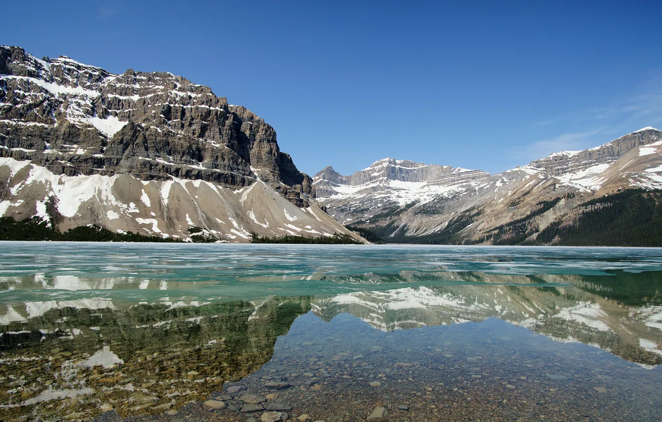 Photo wallpaper the sky, mountains, pond