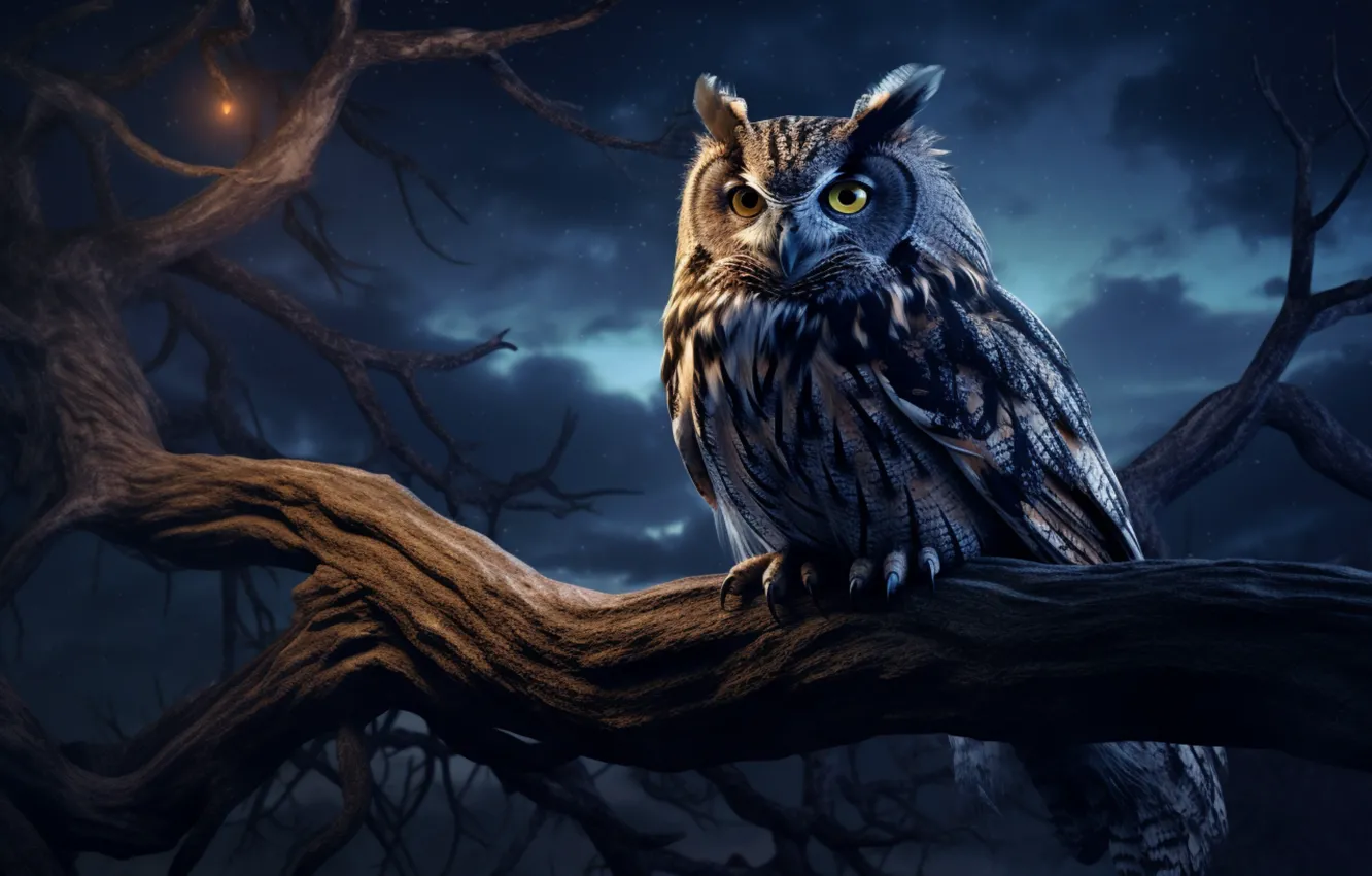 Photo wallpaper the sky, look, trees, night, branches, clouds, nature, darkness