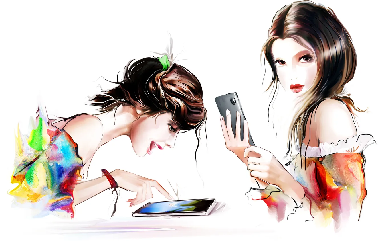 Photo wallpaper look, face, figure, vector, brunette, phone, tablet
