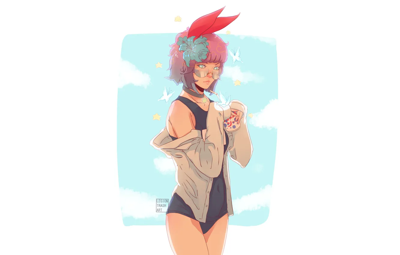 Photo wallpaper girl, style, background, butterfly, minimalism, art, girl, style