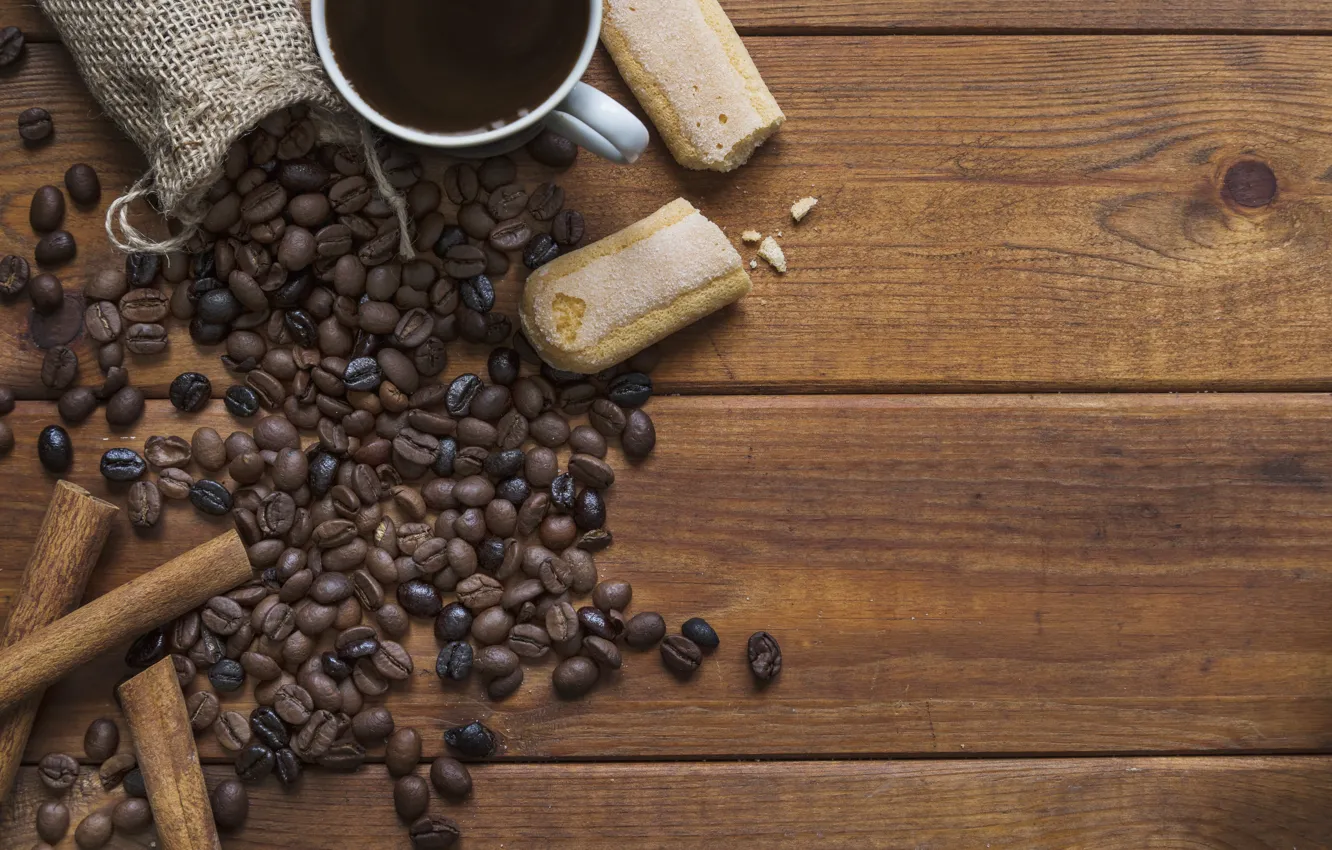 Photo wallpaper drink, bag, cookies, coffee, coffee beans