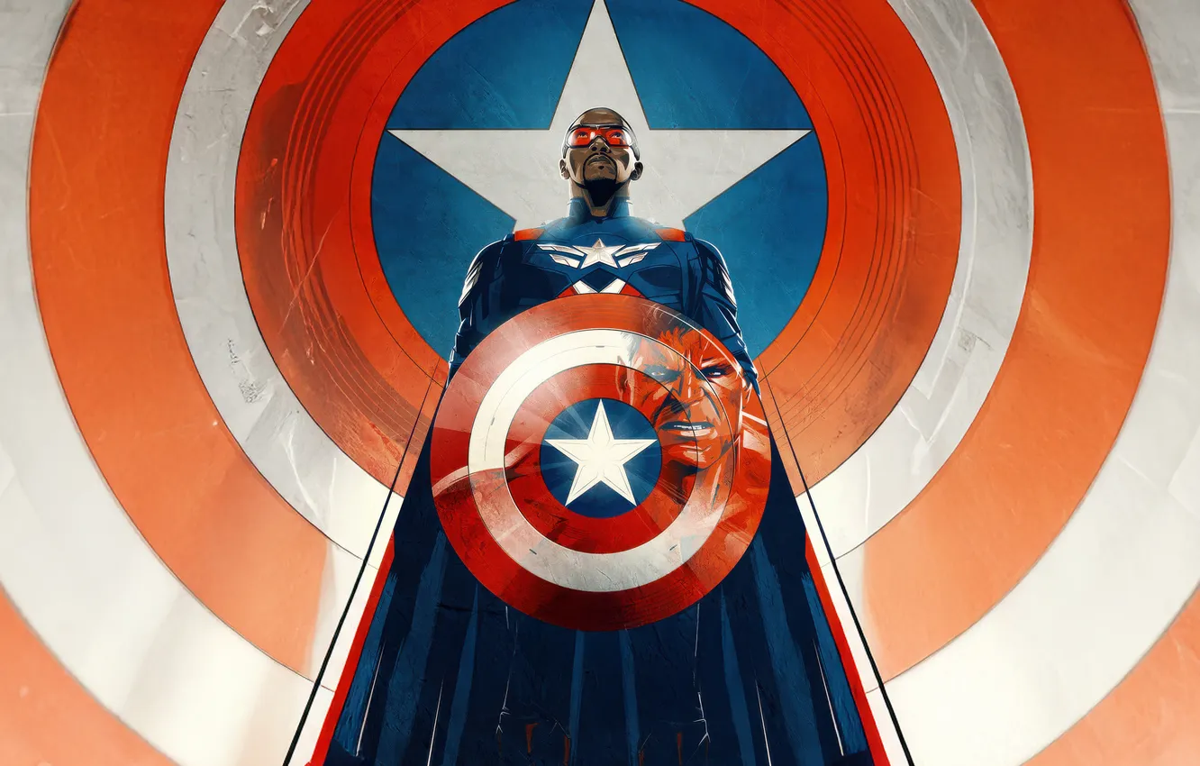 Photo wallpaper fiction, art, glasses, costume, shield, poster, Marvel, comic