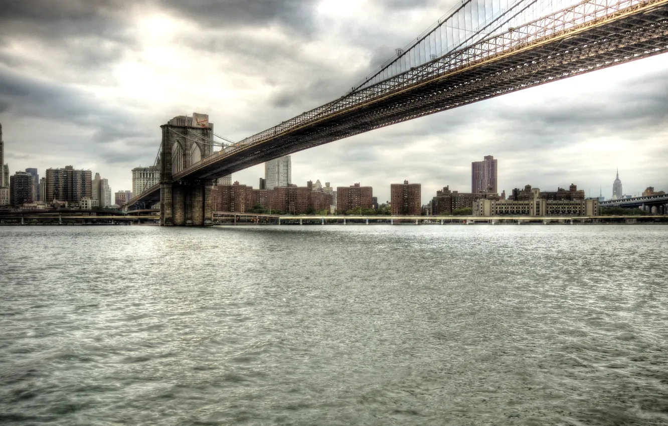Photo wallpaper water, bridge, city, the city, New York, bridge, Brooklyn, New York