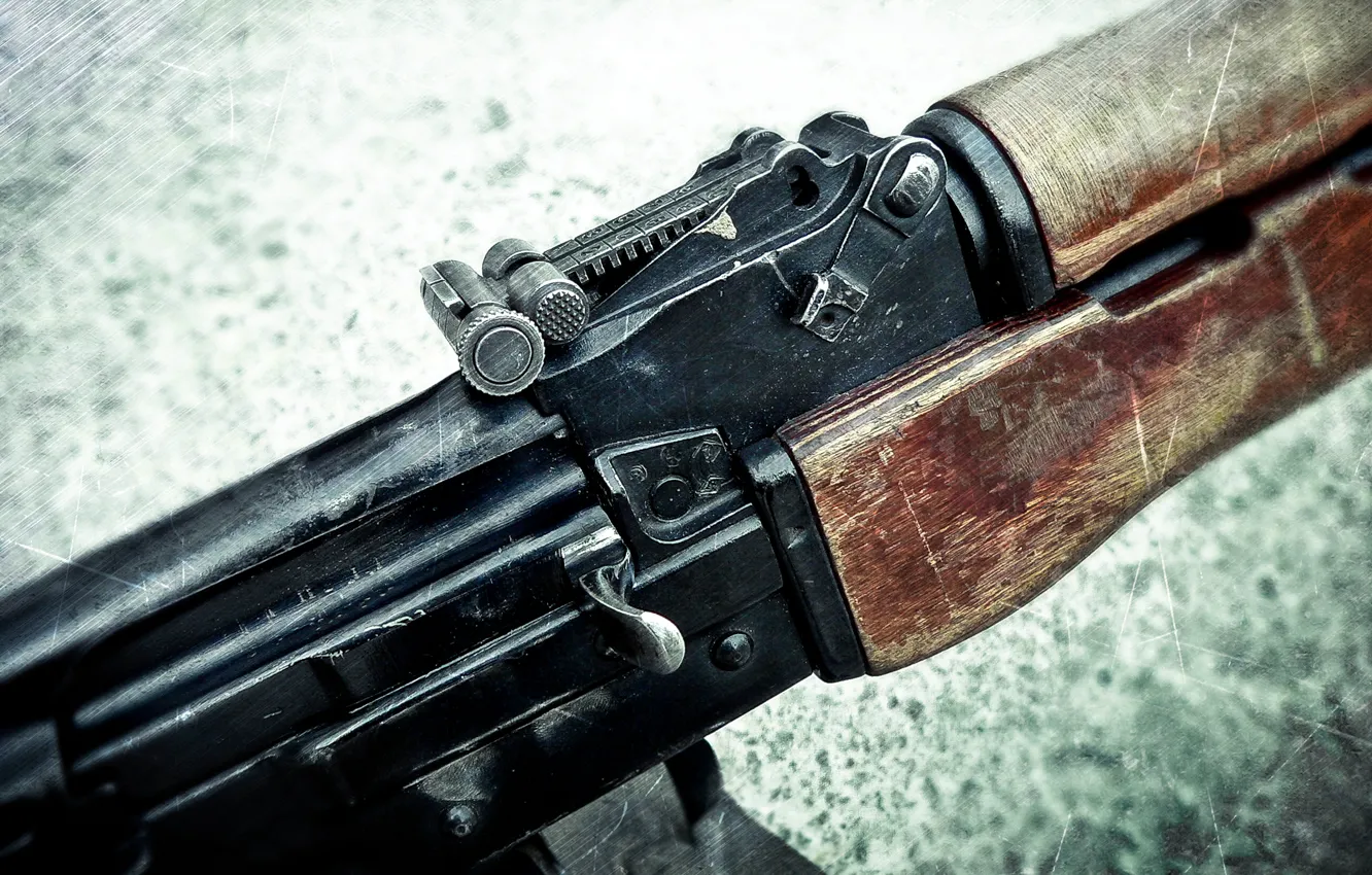 Photo wallpaper macro, weapons, Kalashnikov, sight, shop, machine gun, shutter, manual