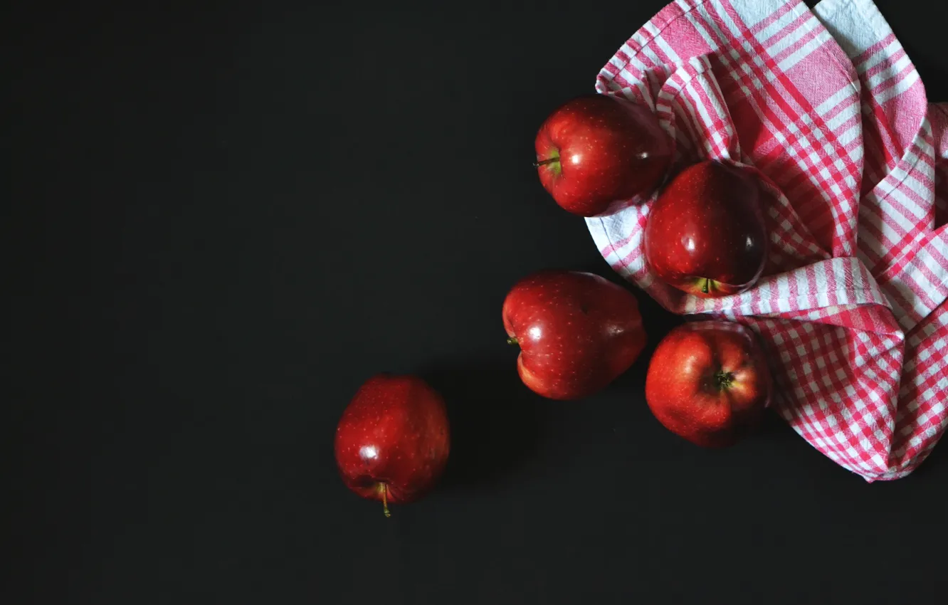Photo wallpaper red, food, fruits, apples, healthy, tablecloth