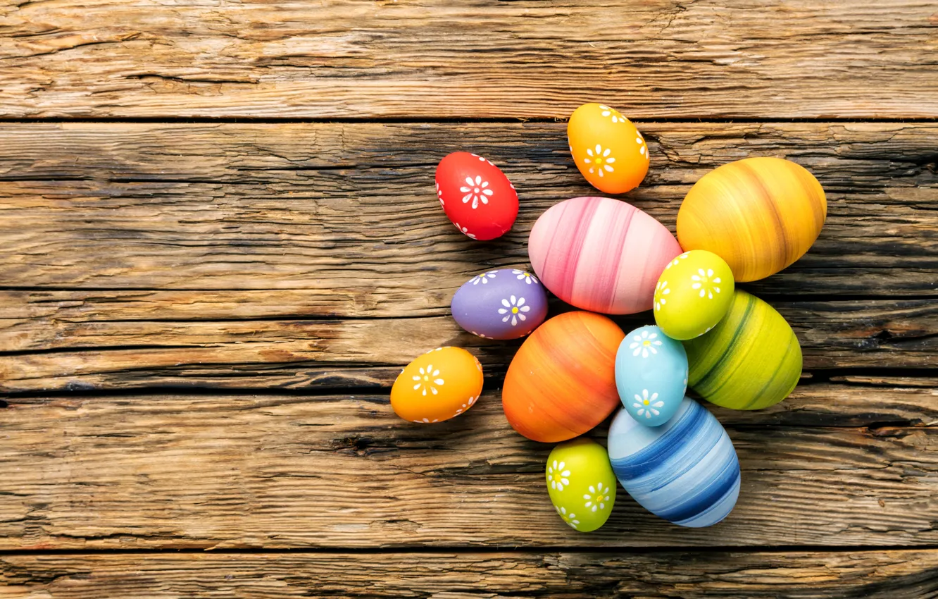 Photo wallpaper colorful, Easter, wood, spring, Easter, eggs, holiday, Happy