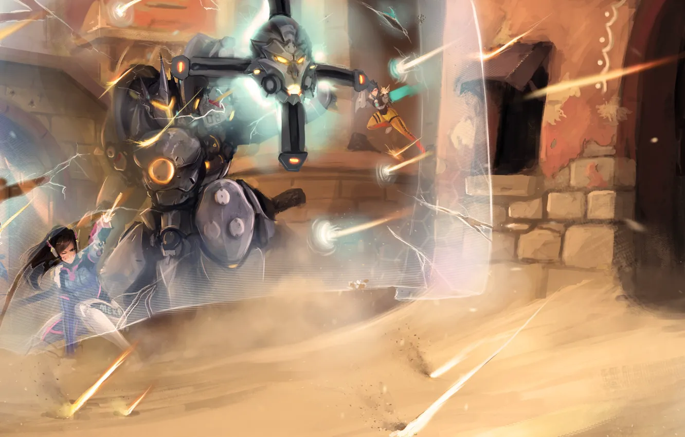 Photo wallpaper game, Blizzard Entertainment, Hanzo, Overwatch, Tracer, Reinhardt, D.Va