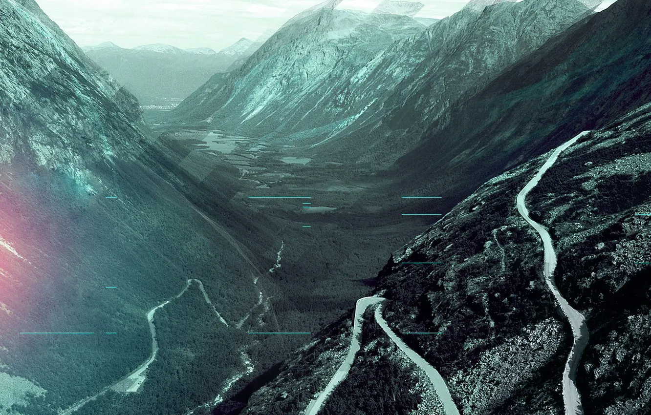 Photo wallpaper mountains, treatment, Road