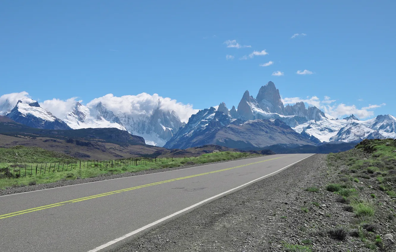 Photo wallpaper road, mountains, roadside