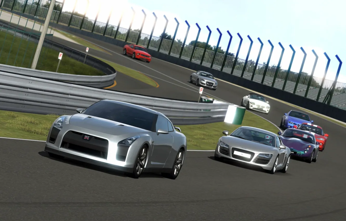Photo wallpaper track, Nissan GTR, race. stadium