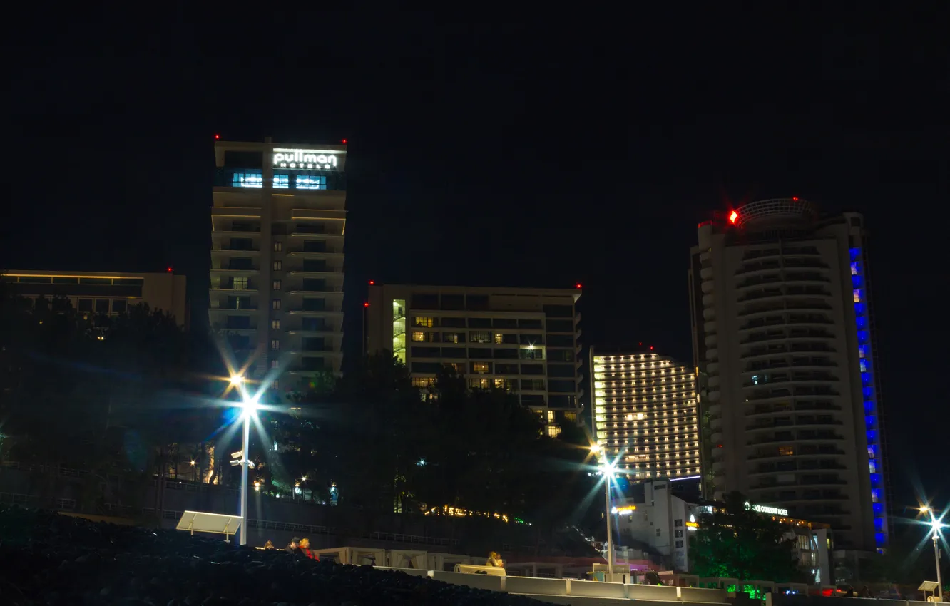 Photo wallpaper night, the city, building, home, the evening, lighting, lights, Russia