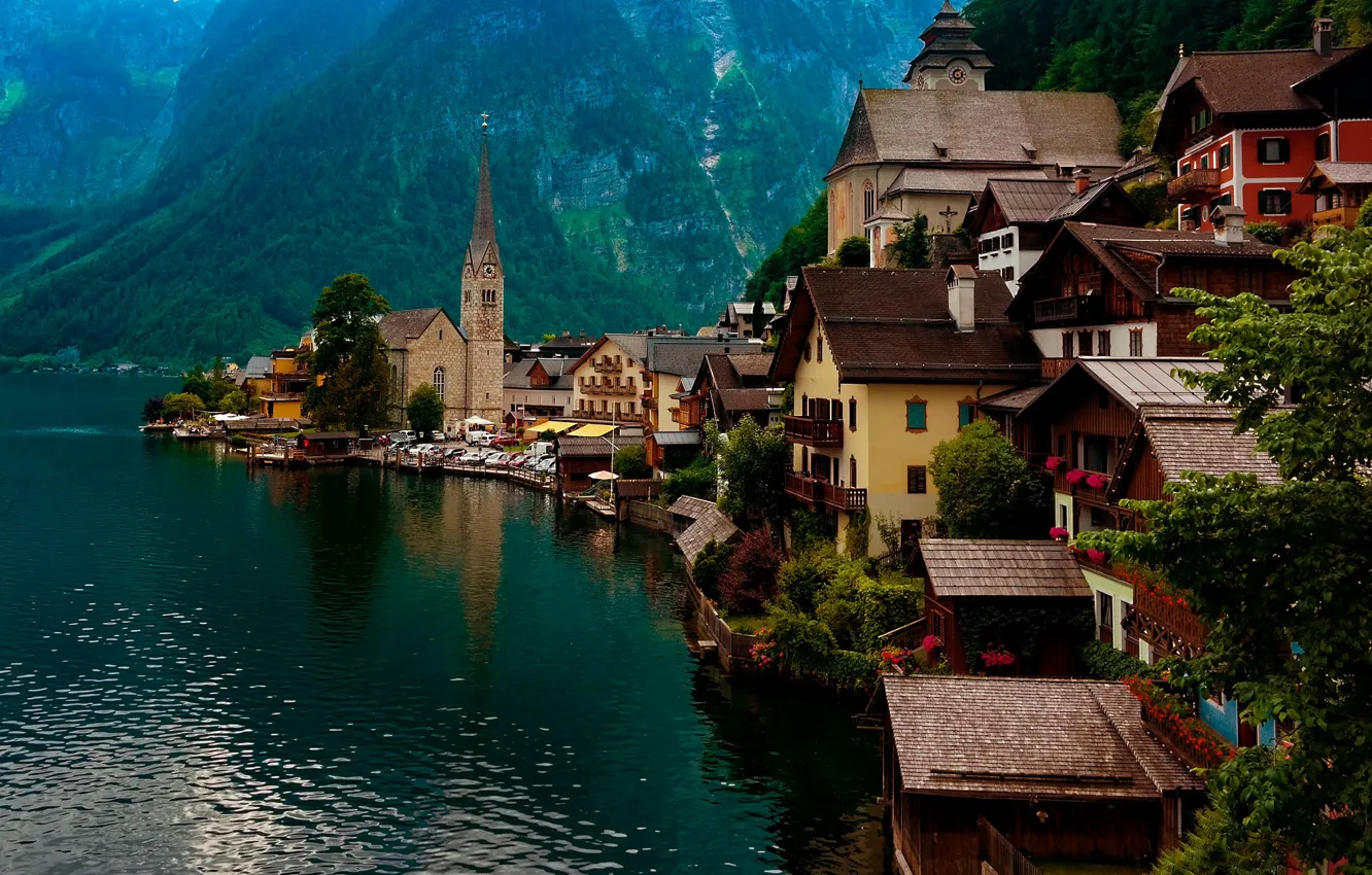 Photo wallpaper landscape, mountains, nature, lake, home, Austria, Hallstatt, Hallstatt