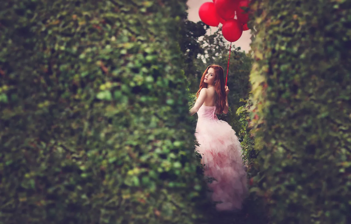 Photo wallpaper girl, balls, dress, redhead