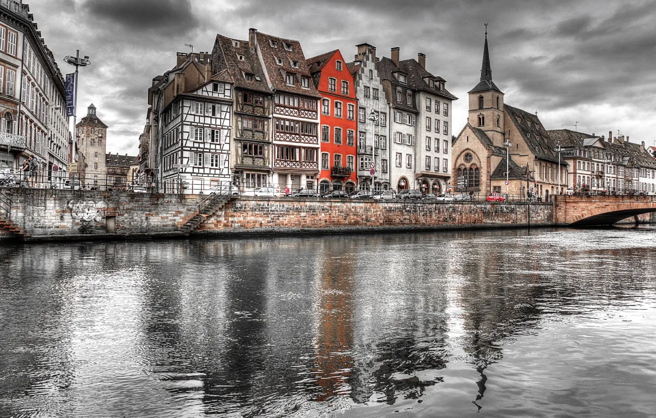 Photo wallpaper bridge, river, paint, France, home, Strasbourg