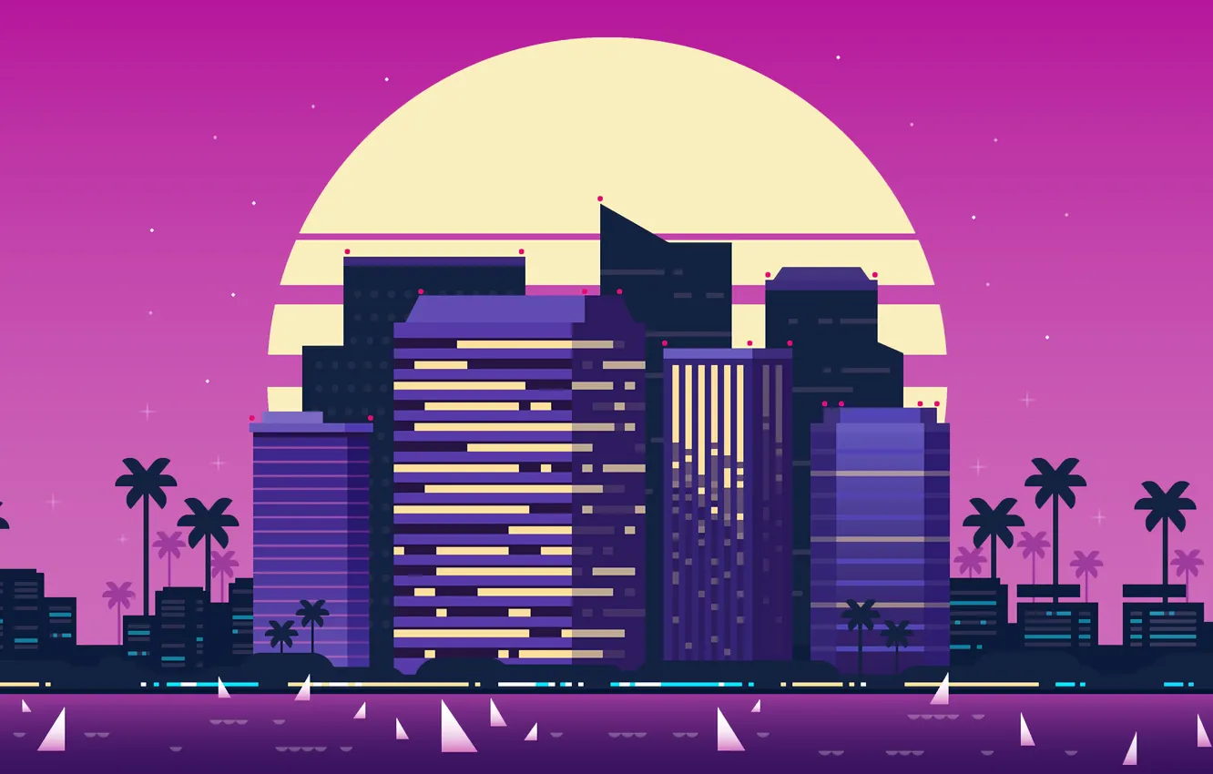 Photo wallpaper the sun, the city, style, music, background, building, 80s, style