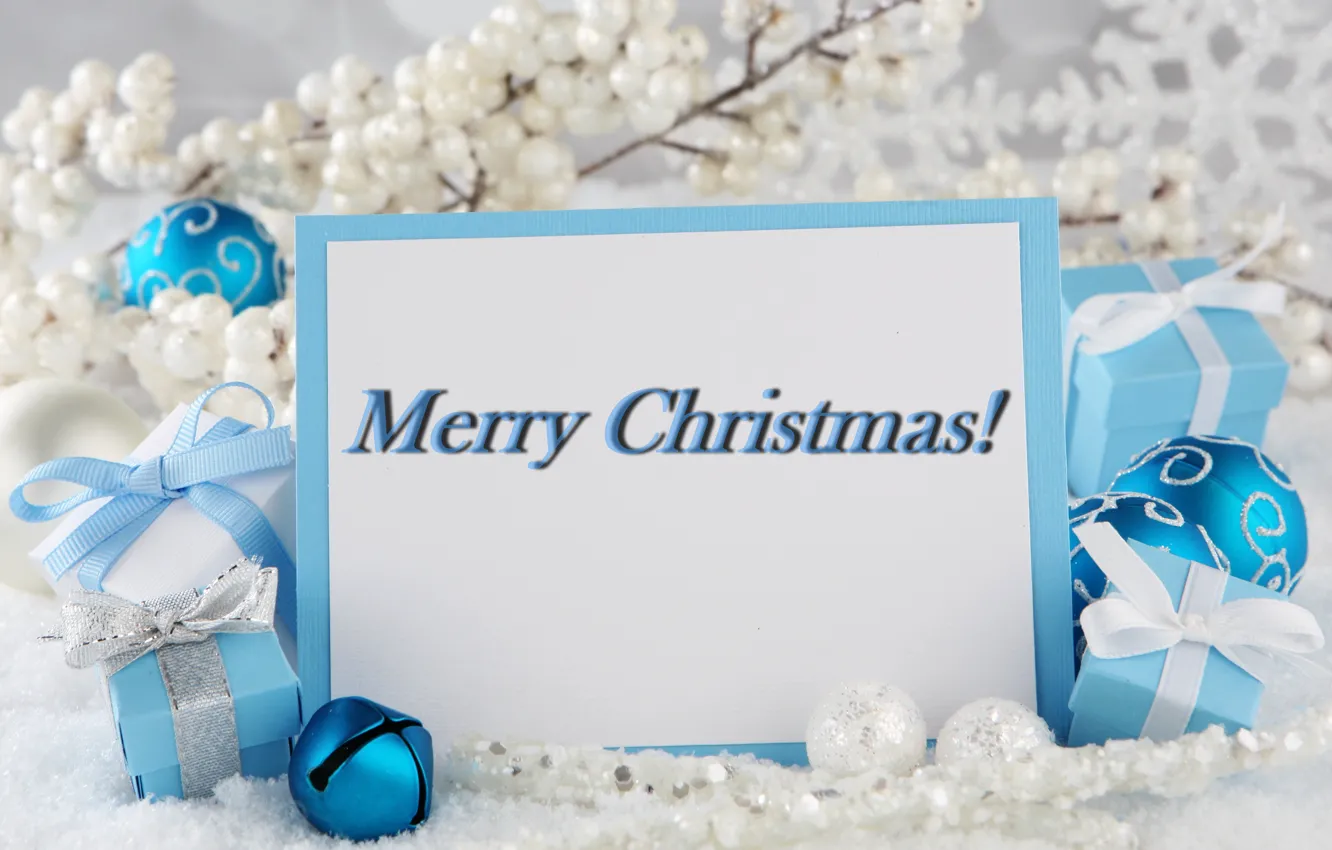 Photo wallpaper decoration, branches, berries, holiday, gift, balls, new year, box