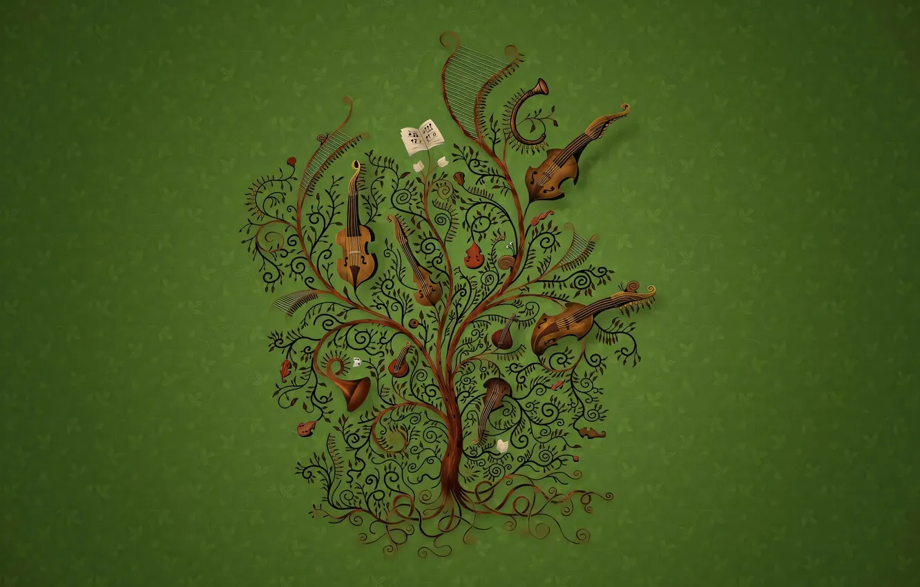 Photo wallpaper trees, vladstudio, green background