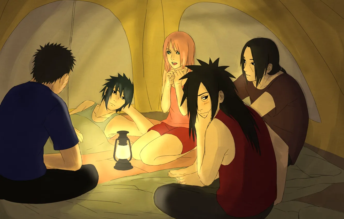 Photo wallpaper lantern, tent, naruto, art, Itachi Uchiha, Sasuke Uchiha, Sakura Haruno, Power Uchiha
