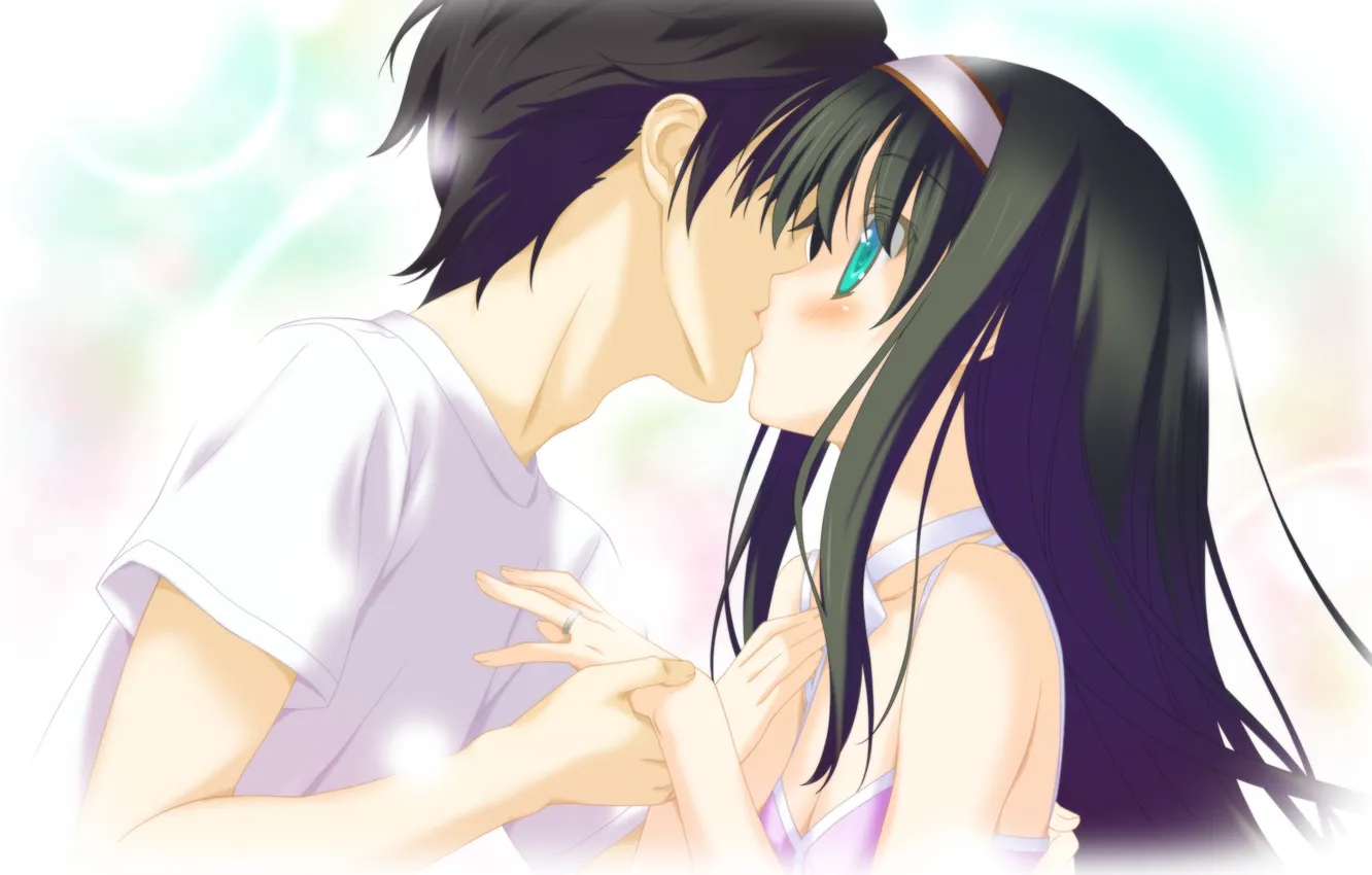 Photo wallpaper girl, kiss, anime, art, guy, is kazuhiro in Italian, kisaragi my, Irotoridori from Sekai