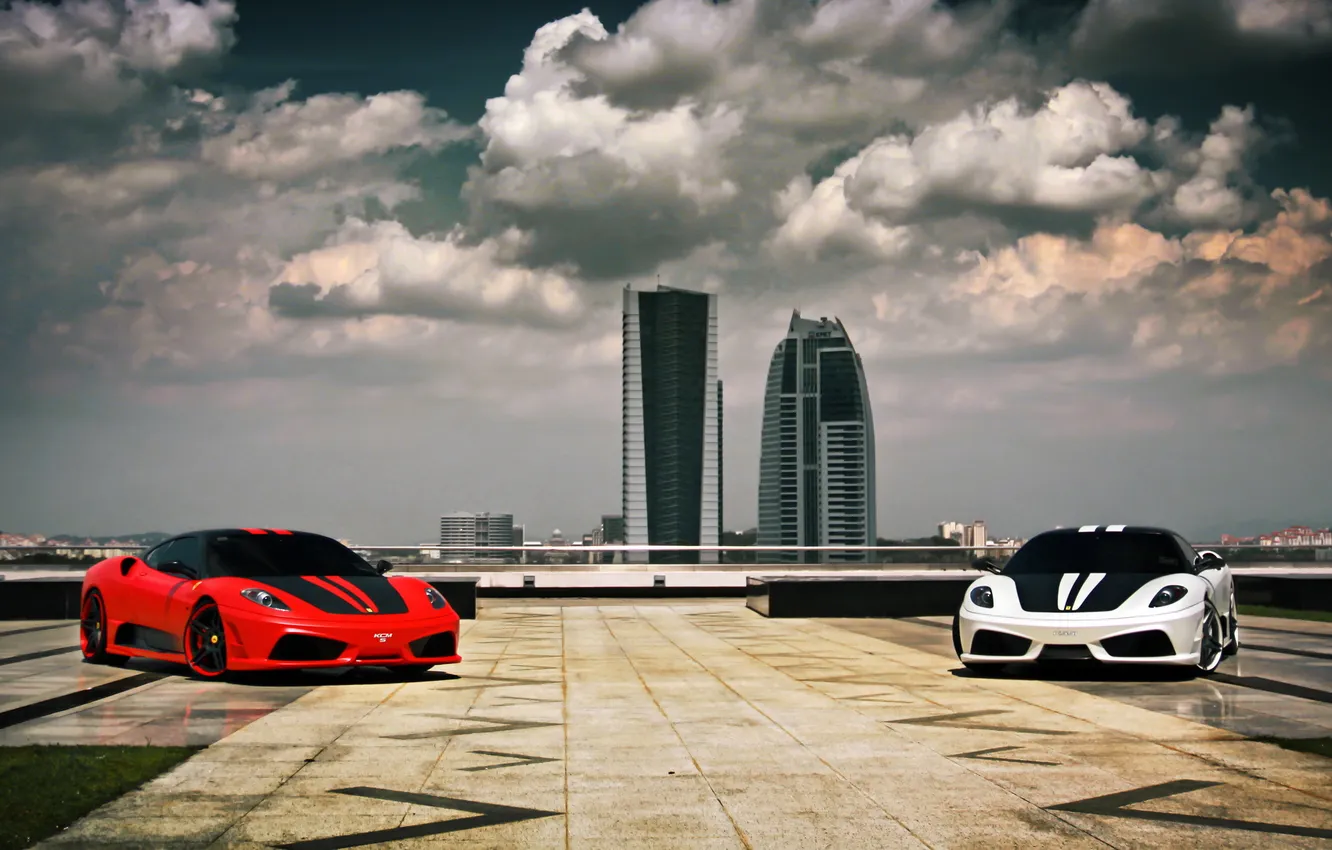 Photo wallpaper roof, the city, tuning, building, F430, Ferrari, supercar, Scuderia
