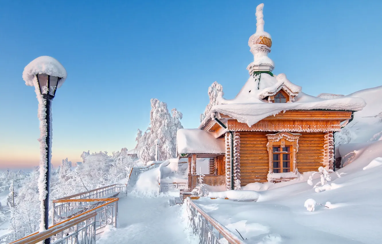 Photo wallpaper winter, snow, morning