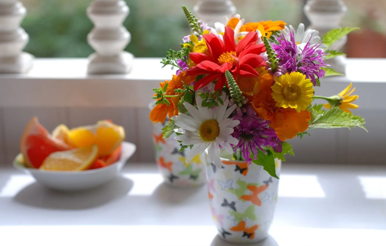 Photo wallpaper flowers, bouquet, vase