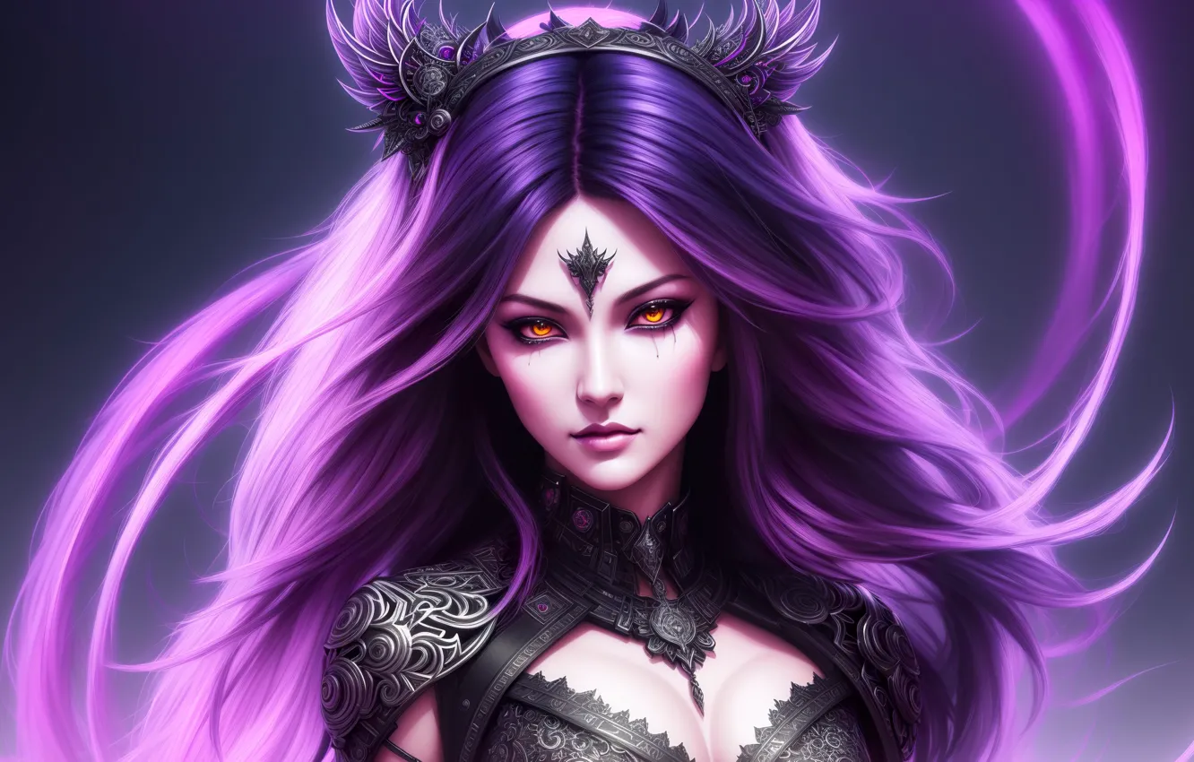 Photo wallpaper girl, fantasy, armor, art, purple, digital art, fantasy art, fantasy girl