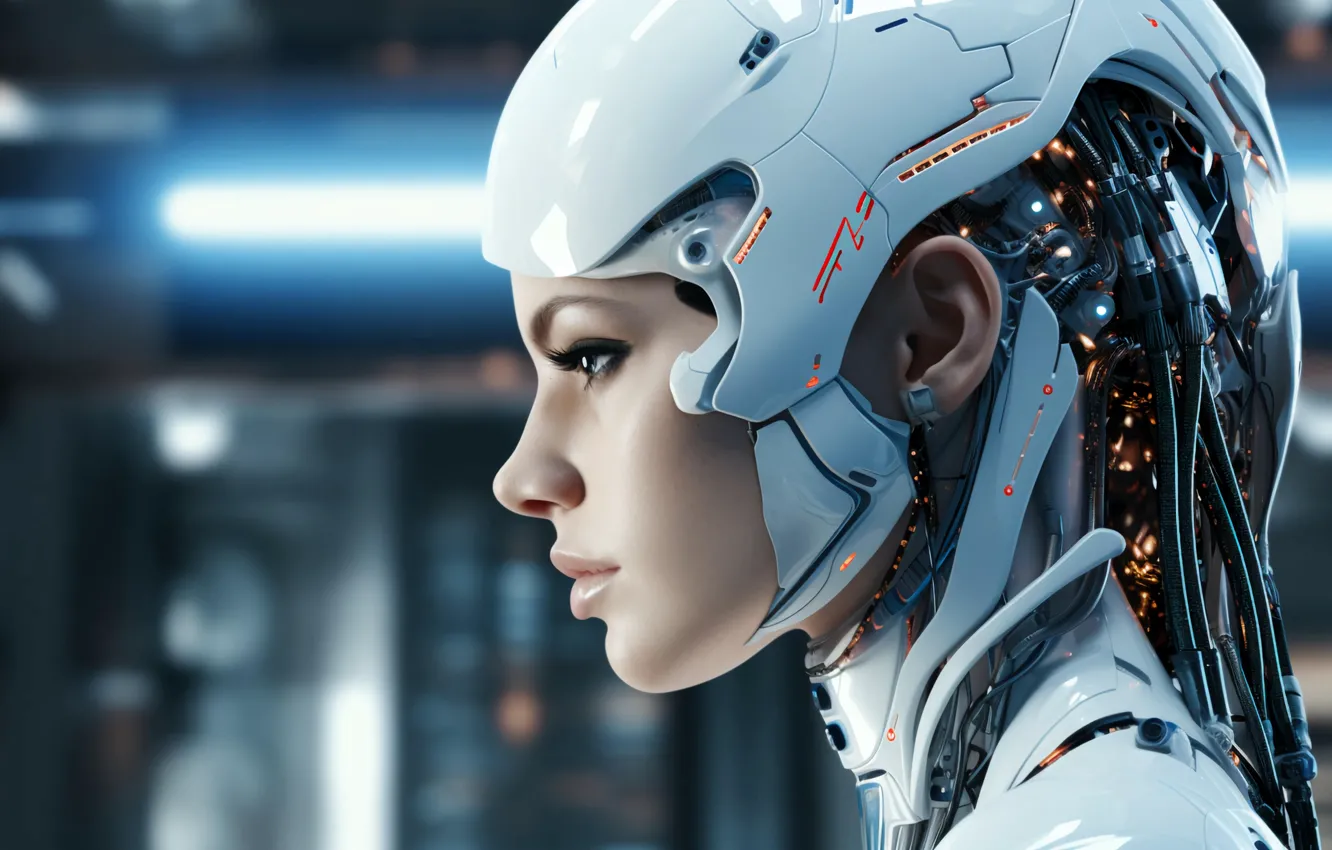 Photo wallpaper machine, face, wire, mechanism, robot, head, device, cyborg