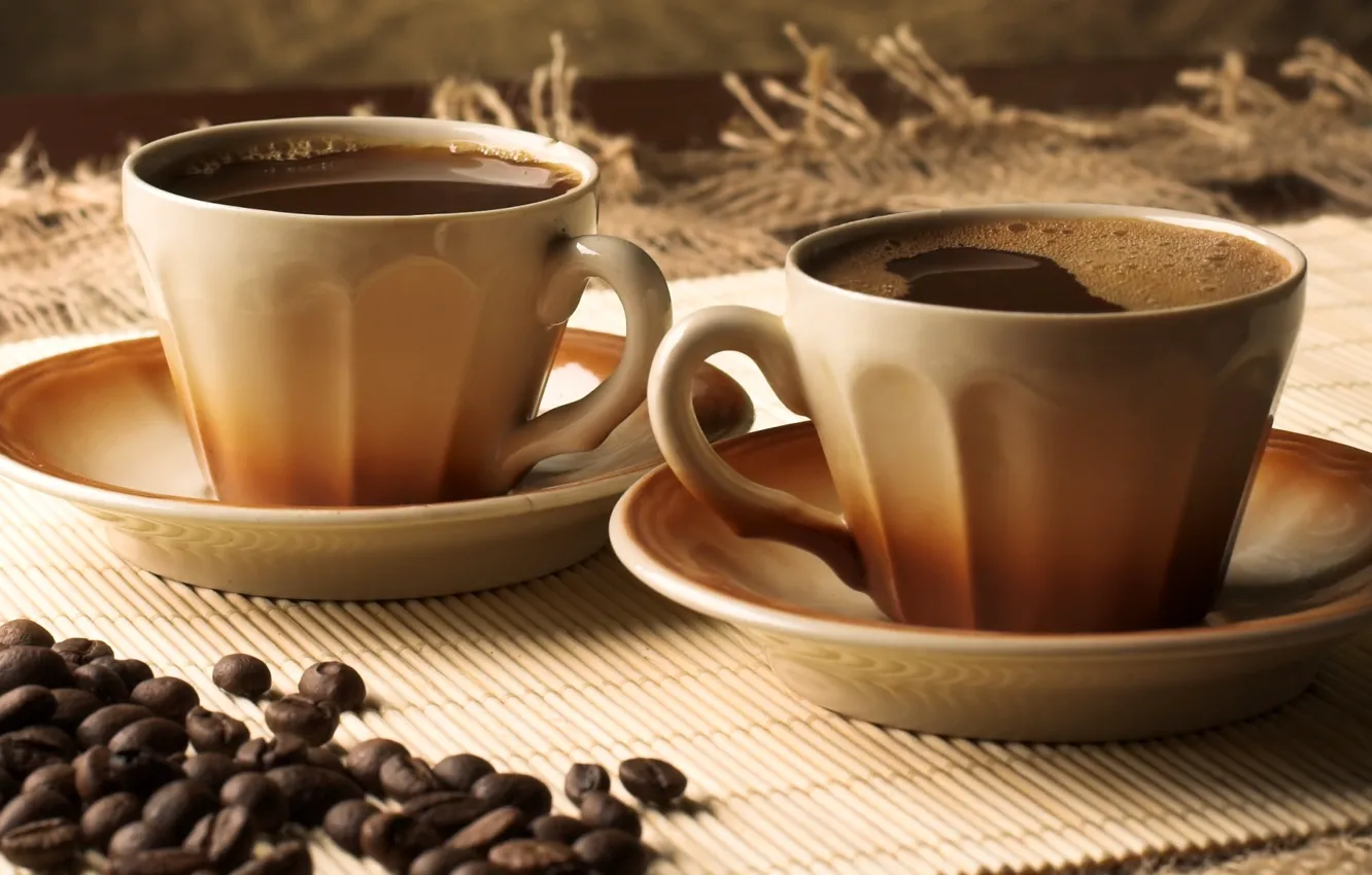 Photo wallpaper coffee, grain, Cup, saucer, coffee