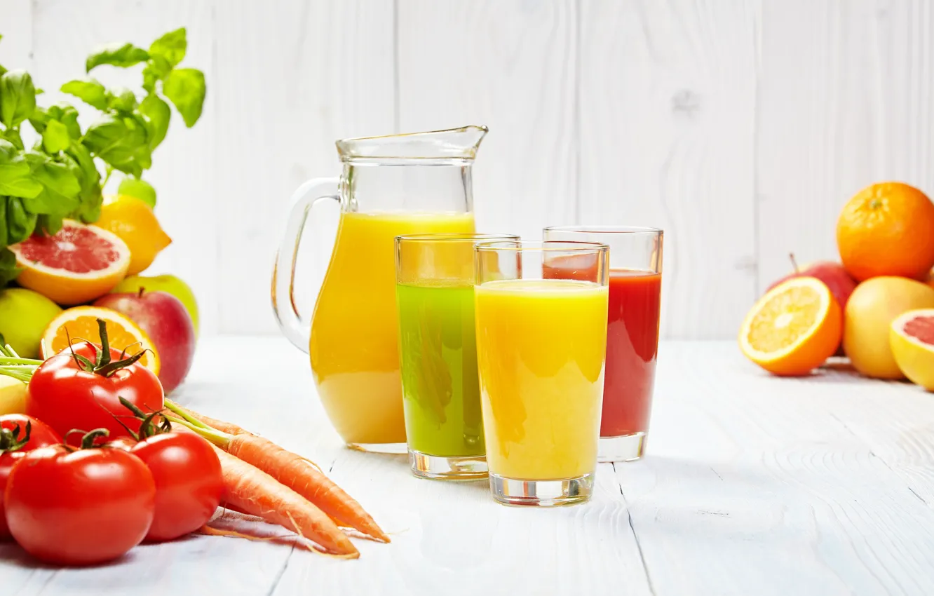 Photo wallpaper juice, drink, tomato, carrots