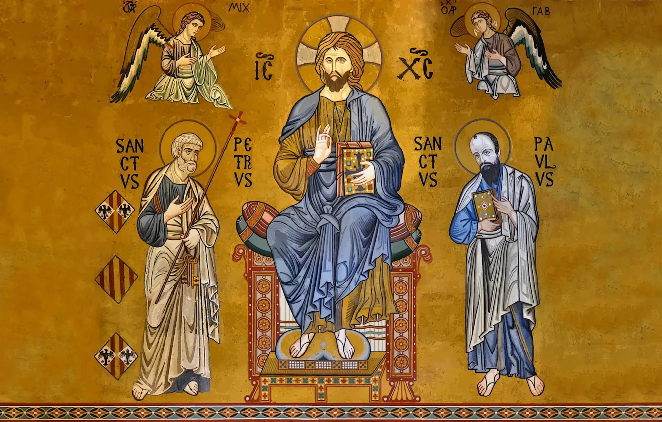 Photo wallpaper gold, angels, jesus christ, God, king, church, Sanctus, Jesus