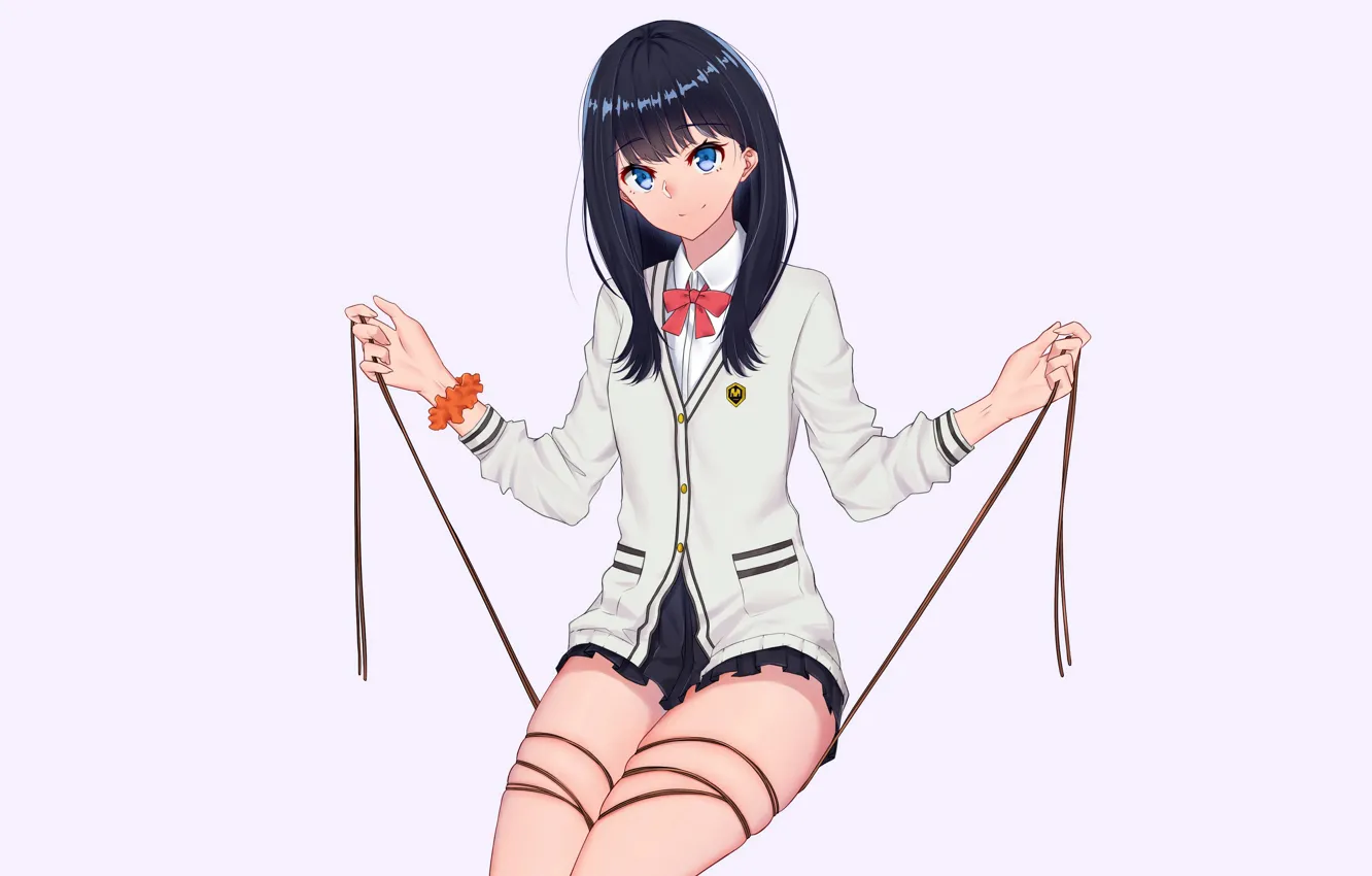 Photo wallpaper girl, sexy, long hair, anime, blue eyes, beautiful, pretty, brunette