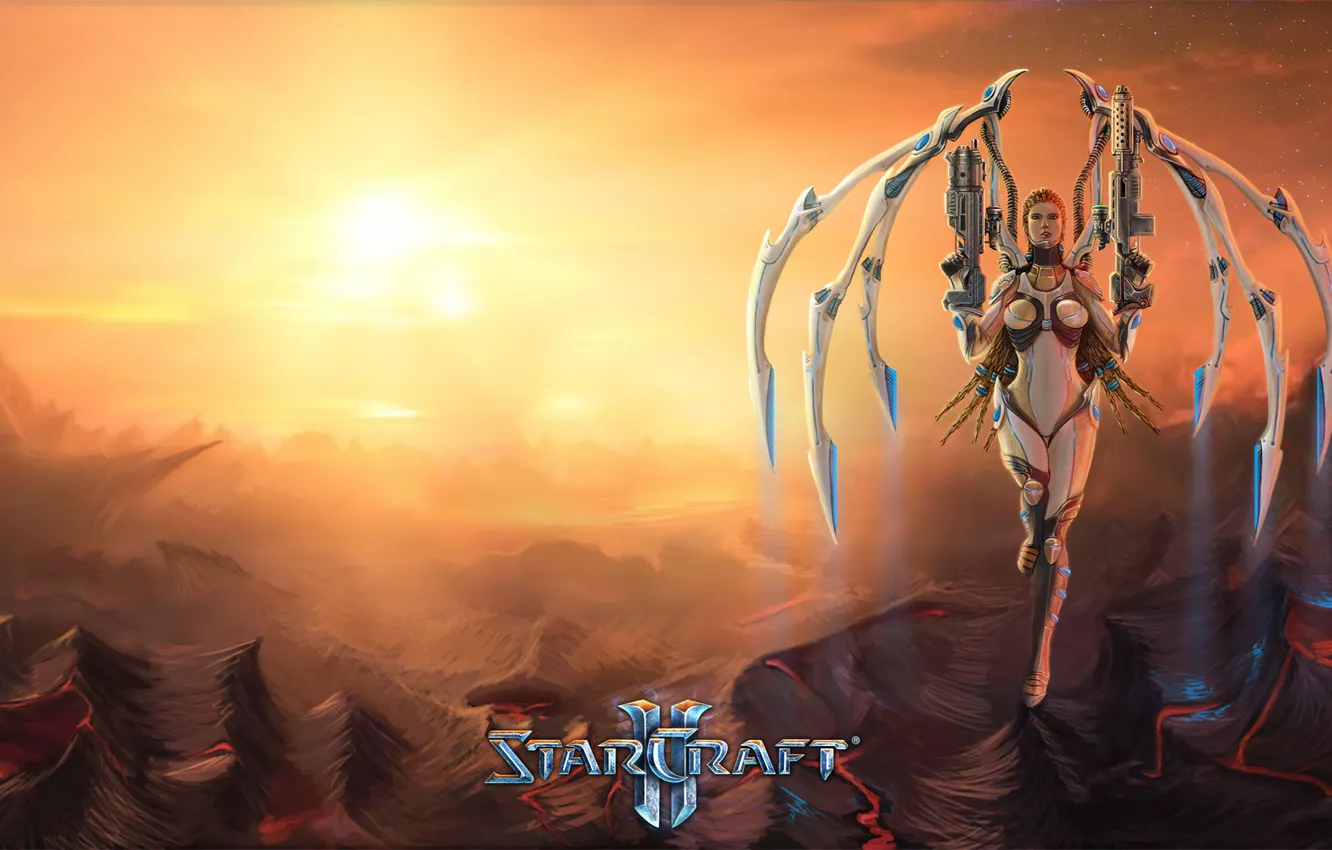 Photo wallpaper girl, weapons, wings, art, starcraft, sarah kerrigan