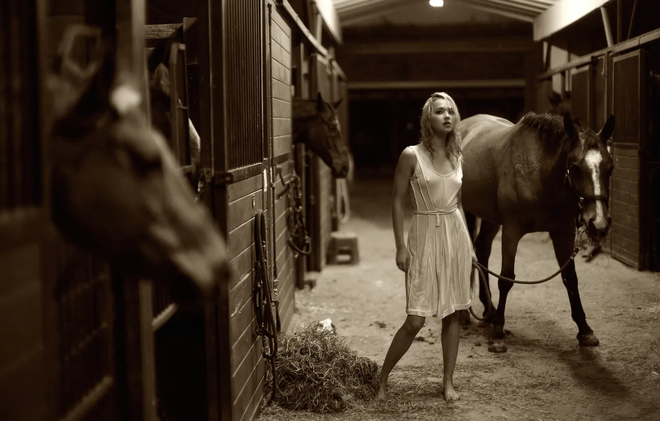 Photo wallpaper girl, horse, blonde, girl, Arielle Kebbel