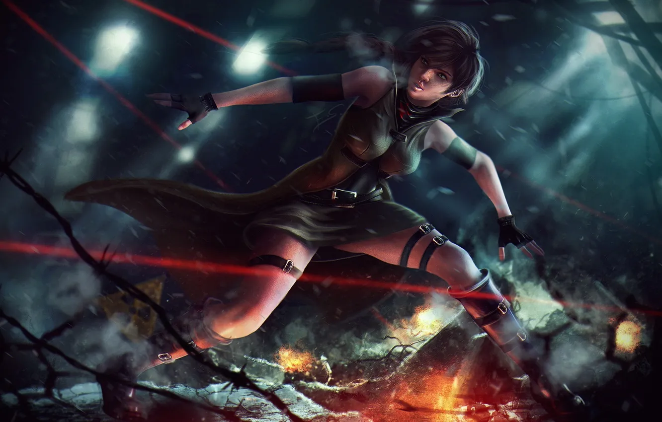 Photo wallpaper girl, night, lights, pose, laser, art, Eddy-Shinjuku