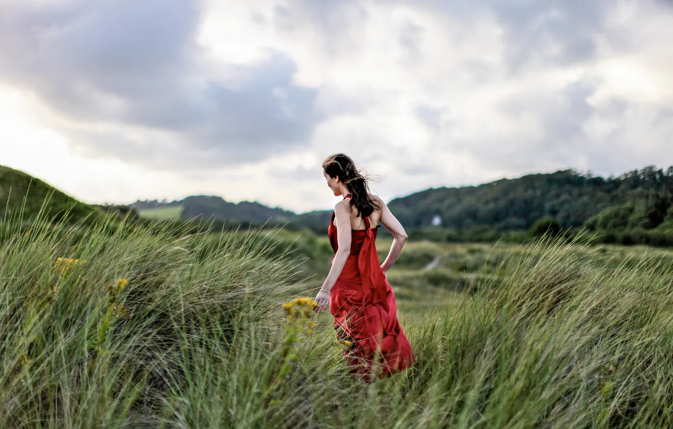 Photo wallpaper field, girl, landscape