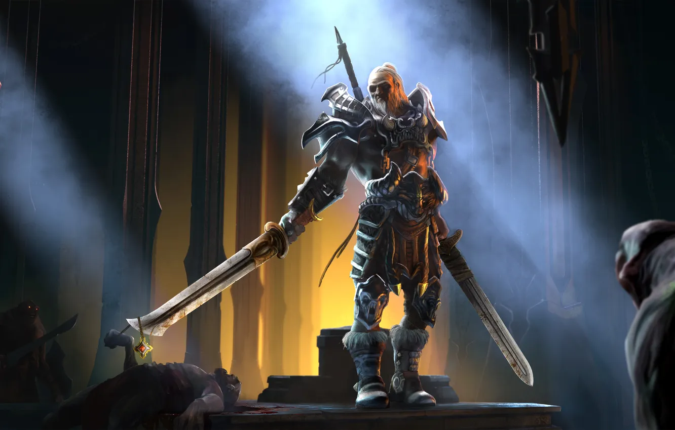 Photo wallpaper rays, weapons, castle, sword, the demon, art, hall, amulet