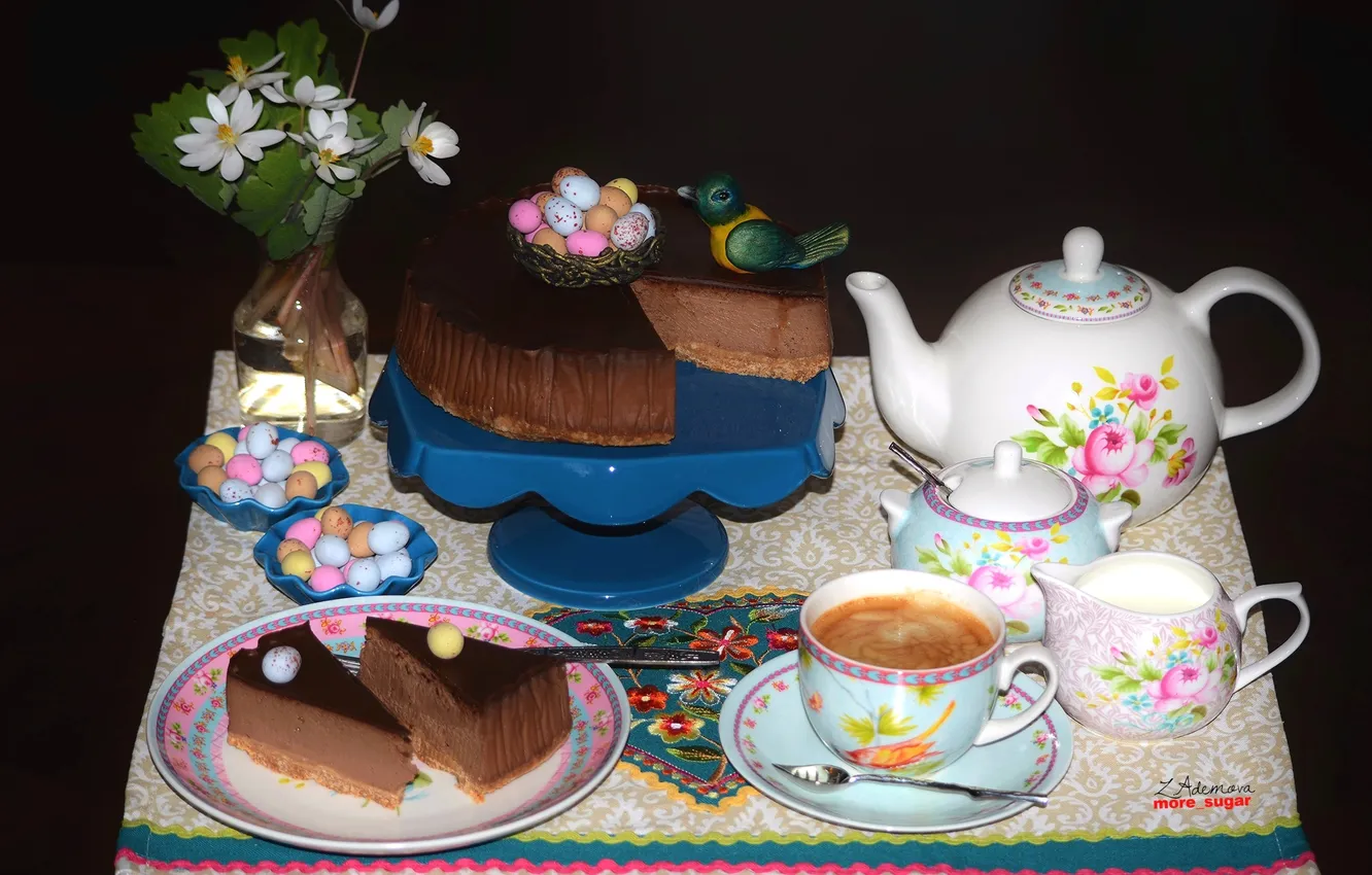 Photo wallpaper coffee, chocolate, cake, cakes, decor, cheesecake