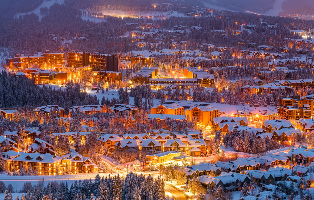 Photo wallpaper winter, the city, lights, home, Colorado, USA, USA, the view from the top