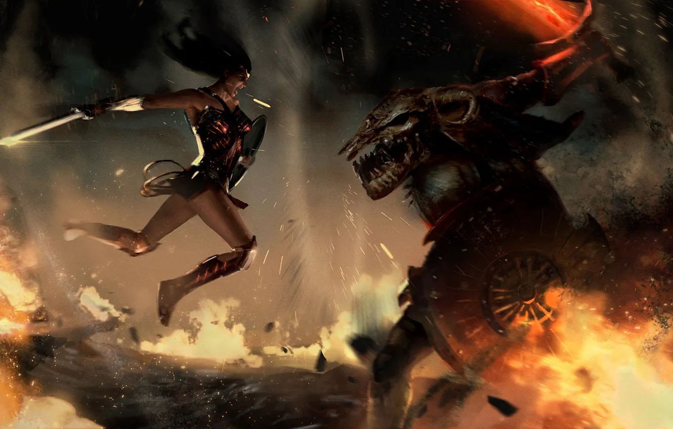 Photo wallpaper Wonder Woman, art, Ares, Digital 2D