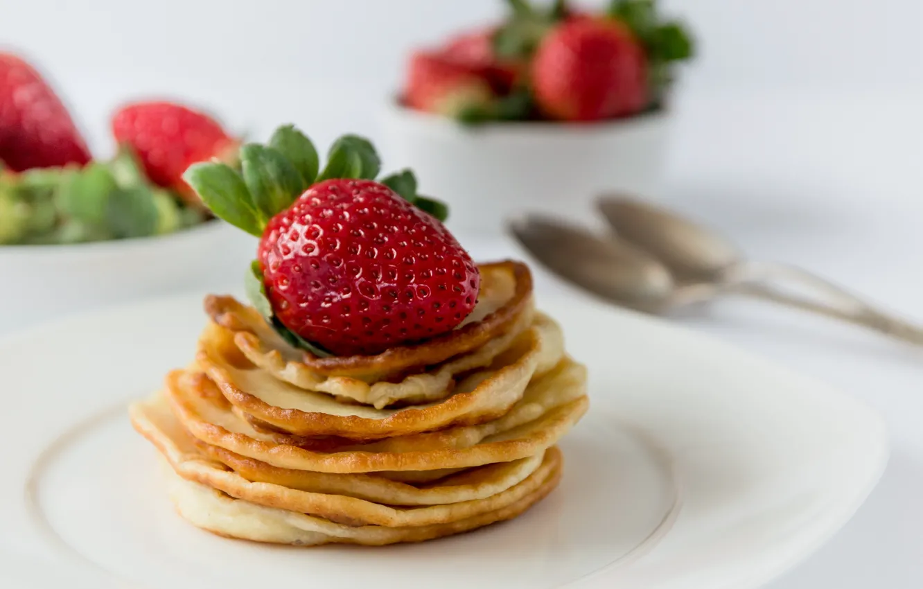 Photo wallpaper berries, food, strawberry, pancakes