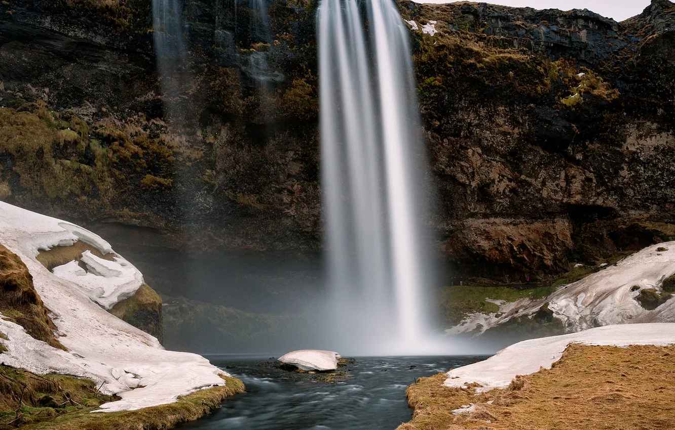 Photo wallpaper waterfall, Iceland, Seljalandsfoss