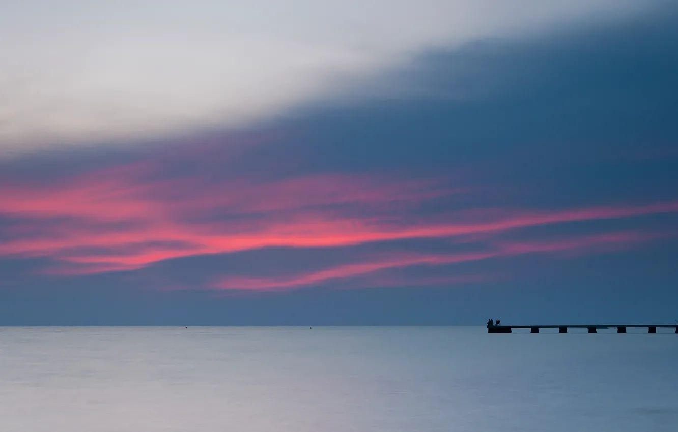 Photo wallpaper sea, the sky, sunset, bright, shore, the evening, pierce, fishermen