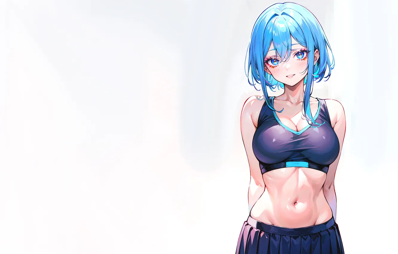 Photo wallpaper girl, hot, sexy, cleavage, boobs, anime, blue eyes, pretty