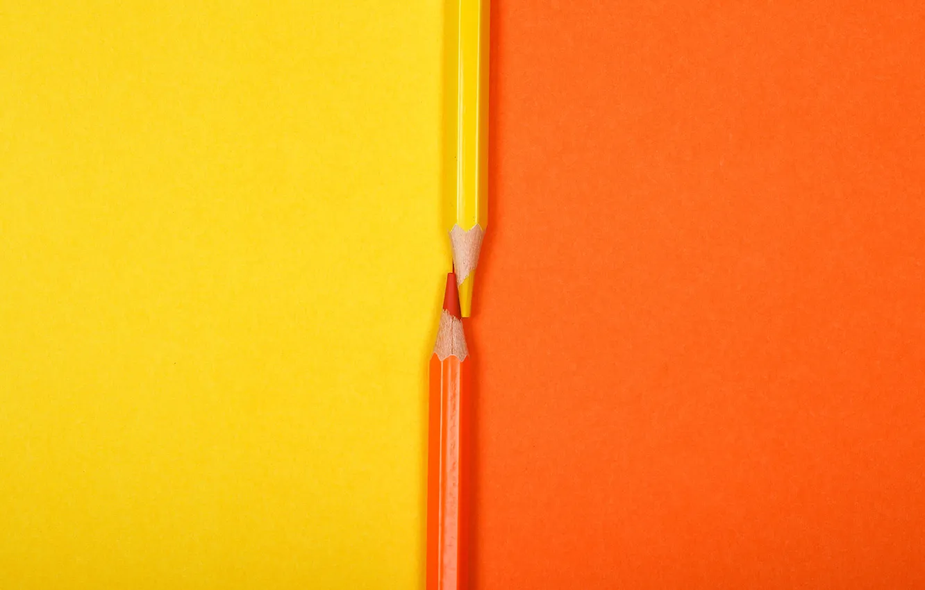 Photo wallpaper orange, yellow, background, color, texture, pencils, pair, two