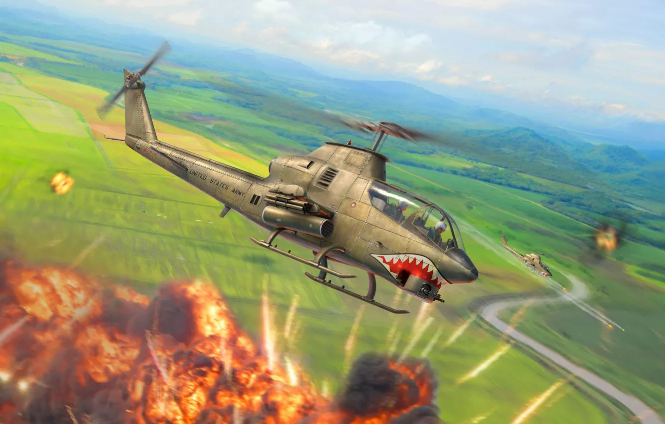 Photo wallpaper USA, US Army, attack helicopter, the Vietnam war, US Attack Helicopter AH-1G Cobra