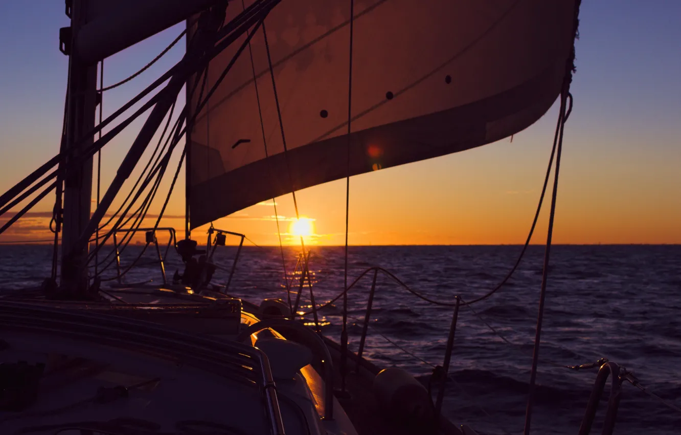 Photo wallpaper sea, the sun, sunset, the evening, yacht, sail, reflections, sea romance