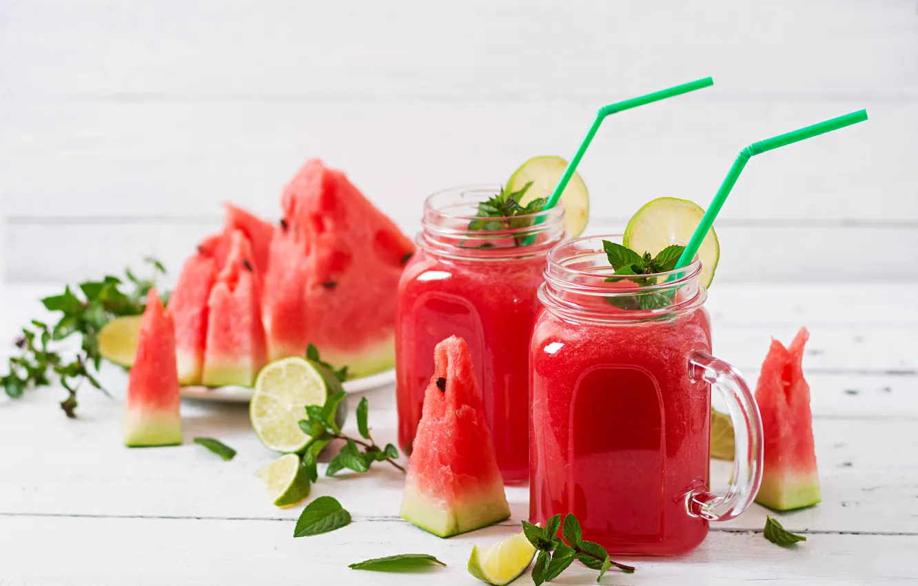 Photo wallpaper watermelon, berry, juice, drink, slices