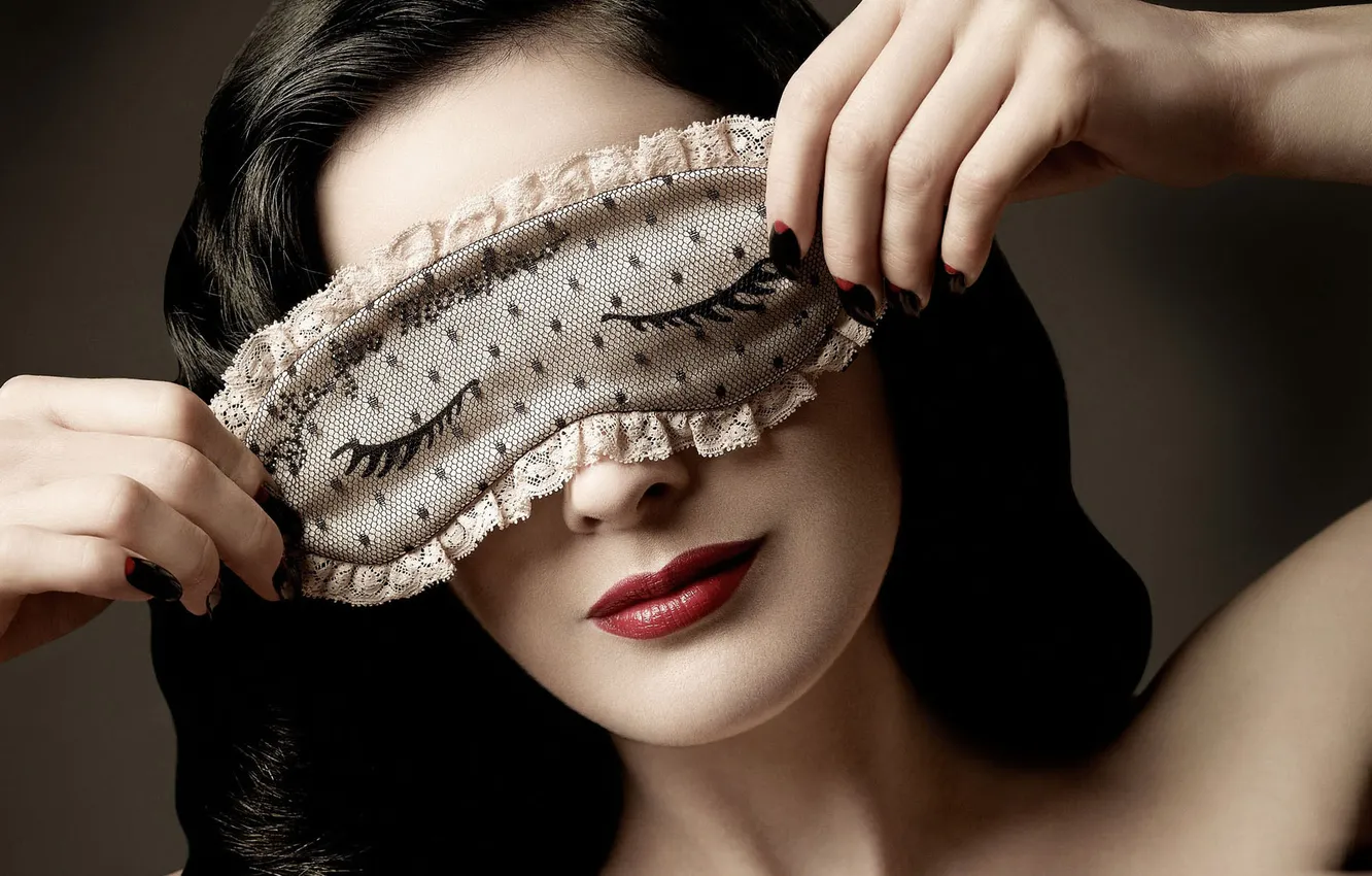 Photo wallpaper girl, face, brunette, mask