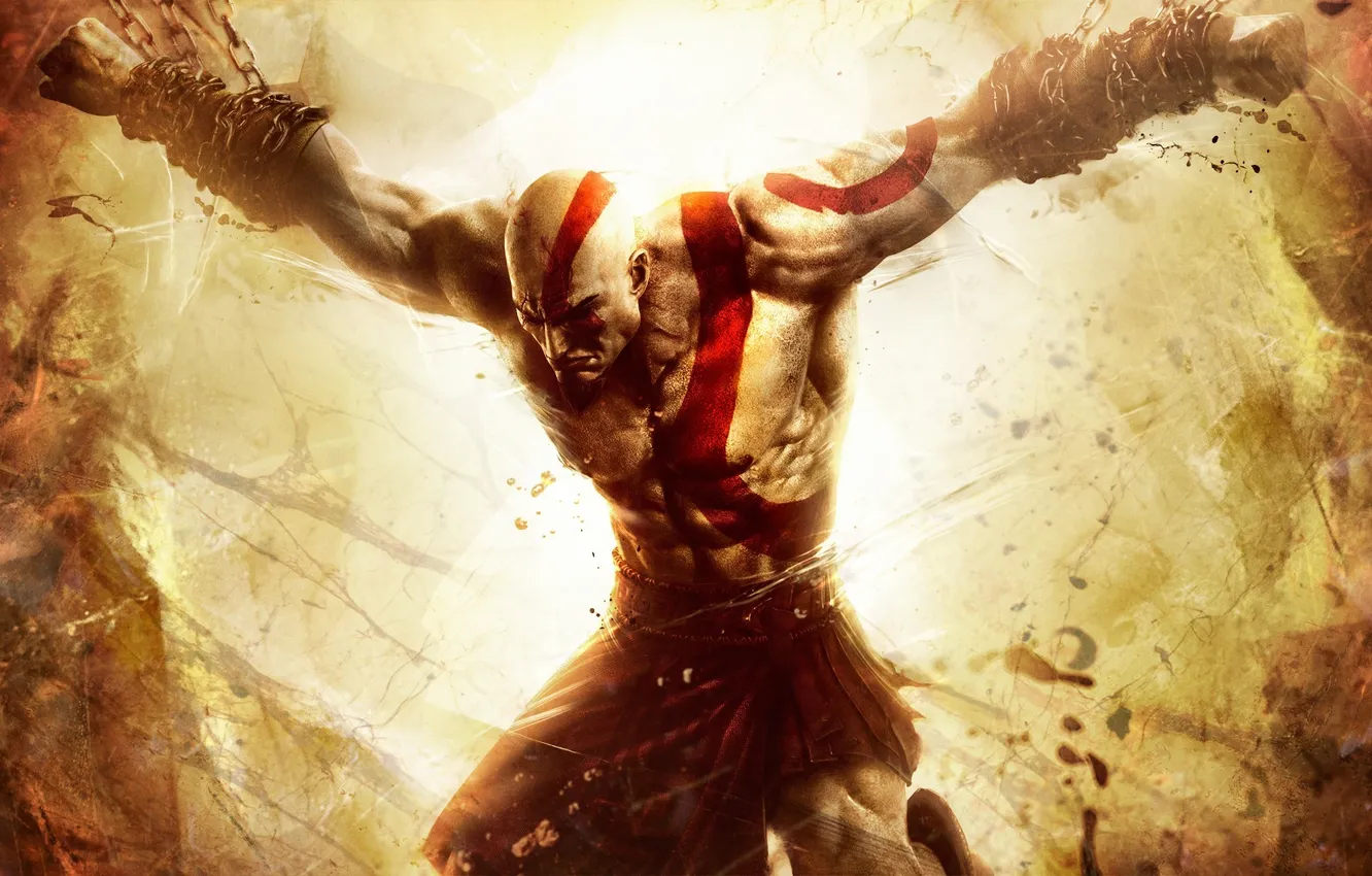 Photo wallpaper pain, chain, Kratos, Kratos, PS3, scars, chained, Sony Computer Entertainment